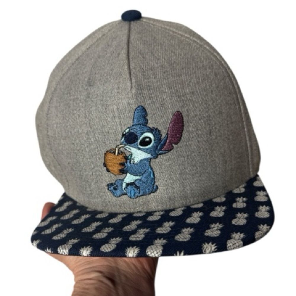 Disney Lilo And Stitch Pineapple Brim Gray and Blue Stitch Baseball Cap.